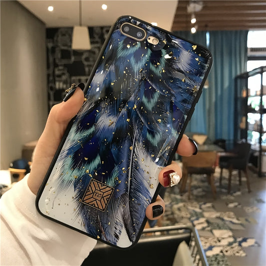 Luxury Gold Foil Silicon Case For iPhone 12 mini 11 Pro Xs Max Dreamy Feather For iPhone X XR 7 8 Plus SE Glitter Soft Cover