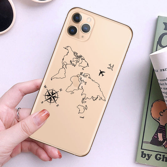 World Map Travel Soft TPU Phone Cases For iPhone 14 13 12 Pro XS Max XR 7 8 Plus Plane Cover For iPhone 11 SE2020 Coque